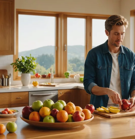 homme en train de couper des fruits
